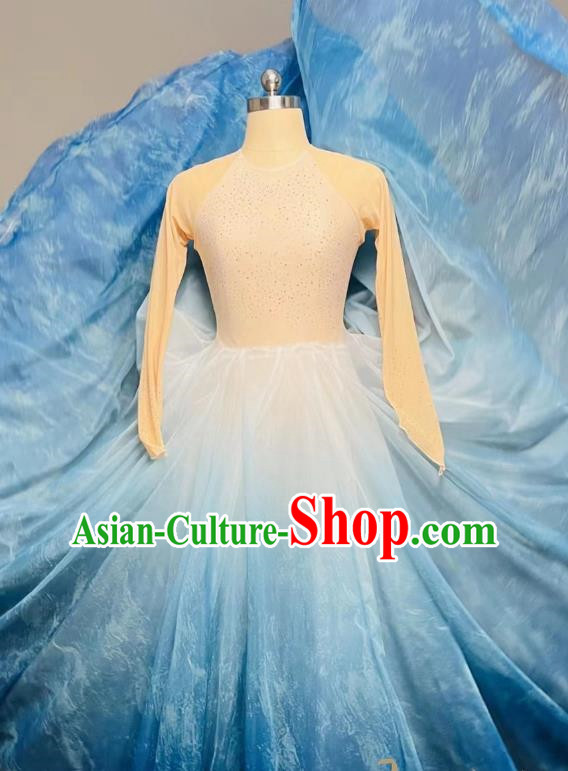 Modern Dance Clothing Slim Multi Layer Gradient Dye Long Swing Skirt