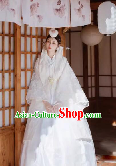 Korean Bride White Fashion Princess Hanbok Traditional Costume Wedding Dress