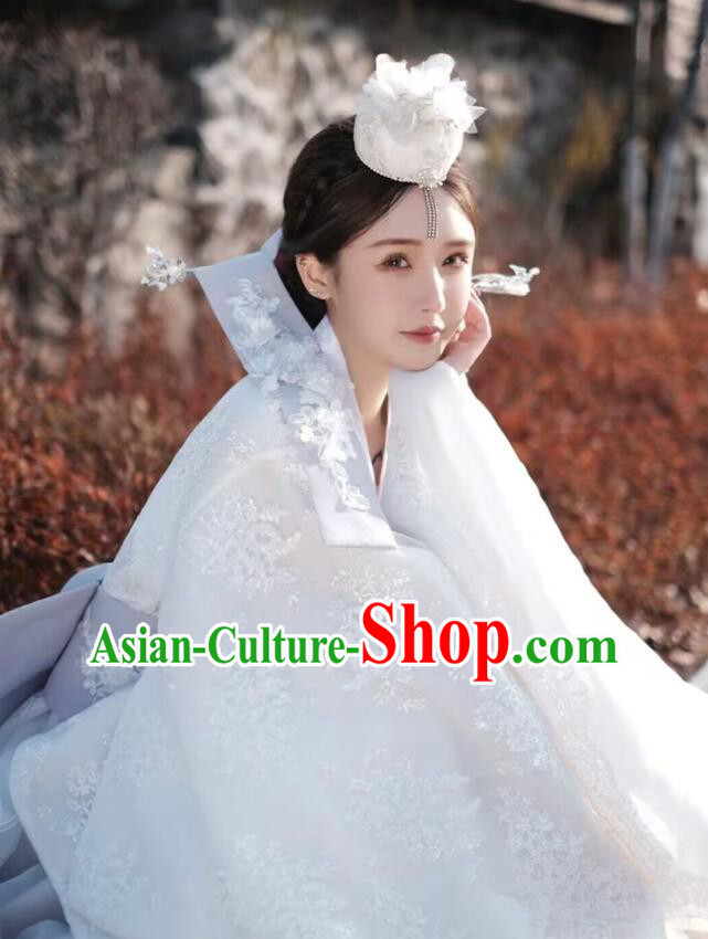 Korean Wedding Dress Bride White Fashion Princess Hanbok Traditional Costume Complete Set