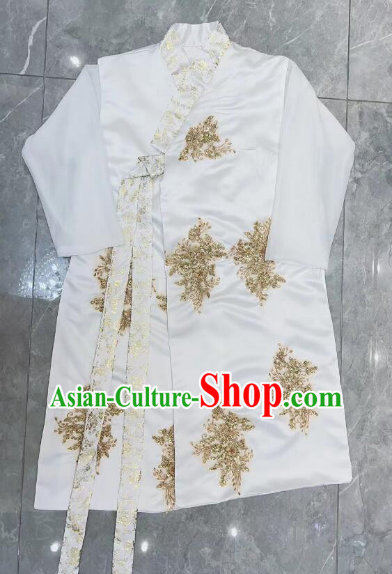 Korean Prince Hanbok Traditional Costume Wedding Groom Fashion Ancient Scholar White Outfit