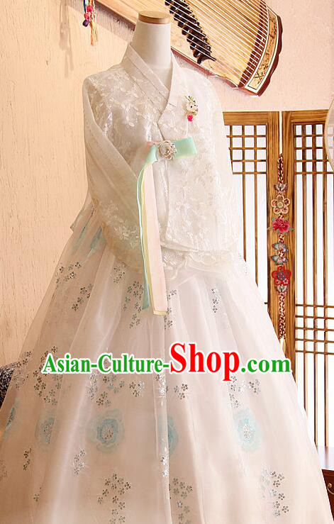 Top Korean Wedding Dress White Traditional Hanbok Bride Costume