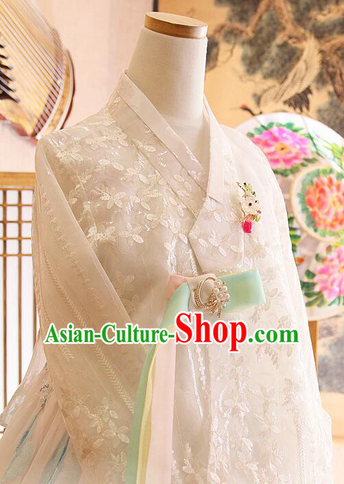 Top Korean Wedding Dress White Traditional Hanbok Bride Costume