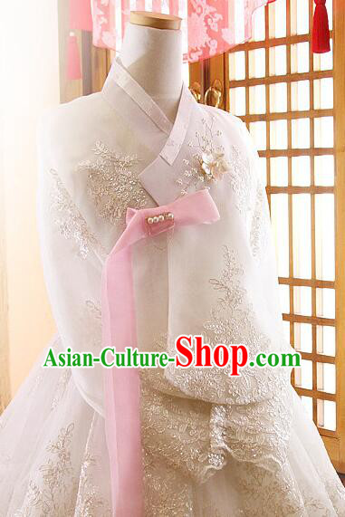 Korean Bride Celebration Costume Traditional Wedding Dress Embroidered Lace White Hanbok