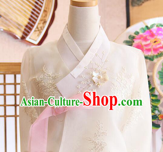 Korean Bride Celebration Costume Traditional Wedding Dress Embroidered Lace White Hanbok