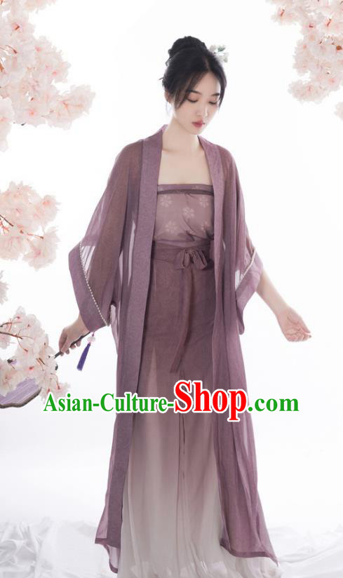 Chinese Song Dynasty Young Lady Clothing Ancient Civilian Woman Purple Dress Costumes Woman Traditional Hanfu Set
