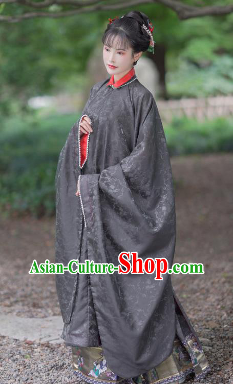 Chinese Ancient Noble Woman Dress Costumes Traditional Hanfu Ming Dynasty Royal Mistress Black Clothing