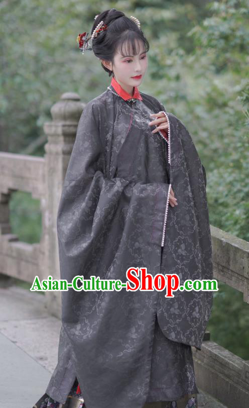 Chinese Ancient Noble Woman Dress Costumes Traditional Hanfu Ming Dynasty Royal Mistress Black Clothing