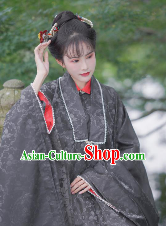 Chinese Ancient Noble Woman Dress Costumes Traditional Hanfu Ming Dynasty Royal Mistress Black Clothing