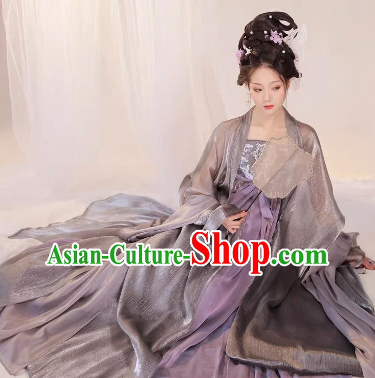 Chinese Tang Dynasty Empress Costumes Traditional Hanfu Woman Ruquan Ancient Goddess Purple Dresses