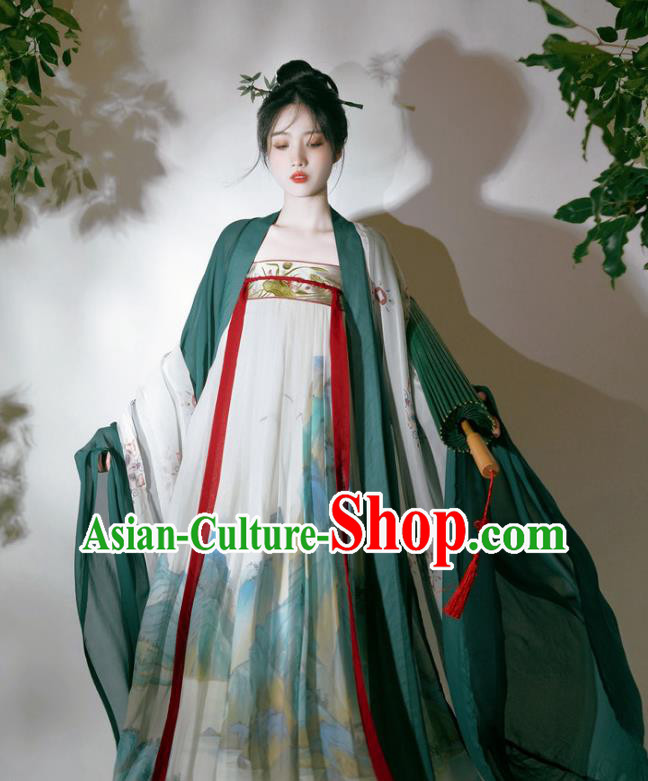 Chinese Ancient Princess Ink Painting Dresses Tang Dynasty Young Woman Costumes Traditional Hanfu Ruquan