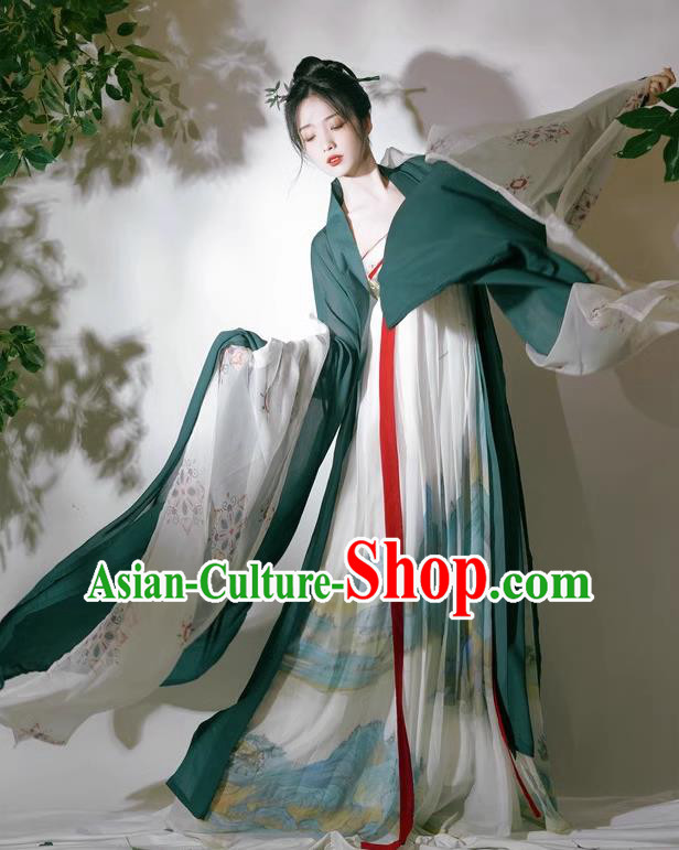 Chinese Ancient Princess Ink Painting Dresses Tang Dynasty Young Woman Costumes Traditional Hanfu Ruquan