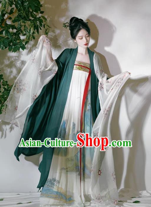 Chinese Ancient Princess Ink Painting Dresses Tang Dynasty Young Woman Costumes Traditional Hanfu Ruquan