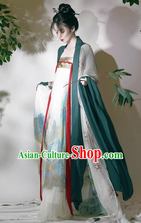 Chinese Ancient Princess Ink Painting Dresses Tang Dynasty Young Woman Costumes Traditional Hanfu Ruquan