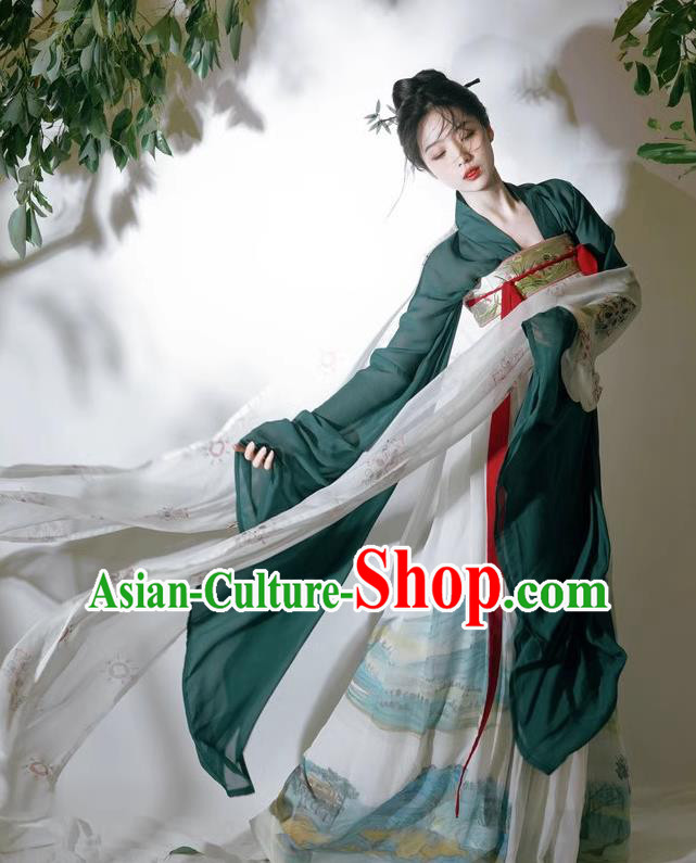 Chinese Ancient Princess Ink Painting Dresses Tang Dynasty Young Woman Costumes Traditional Hanfu Ruquan