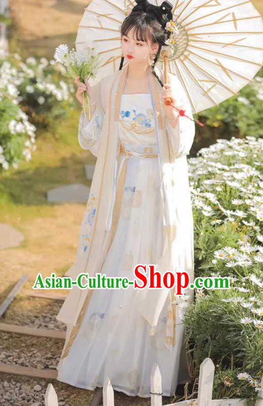 Chinese Ancient Young Lady Clothing Song Dynasty Garment Costumes Traditional Apricot Hanfu Dress