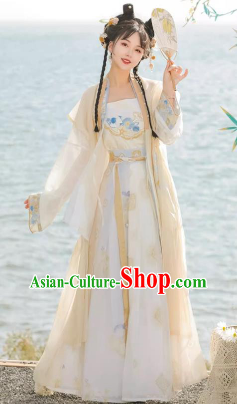 Chinese Ancient Young Lady Clothing Song Dynasty Garment Costumes Traditional Apricot Hanfu Dress