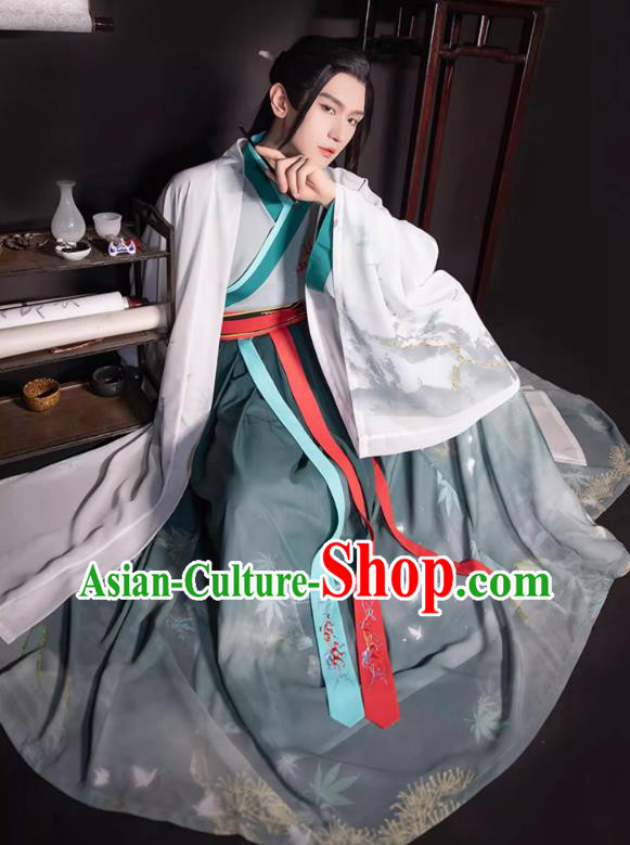 Chinese Traditional Hero Hanfu Ancient Swordsman Clothing Jin Dynasty Male Garment Costumes
