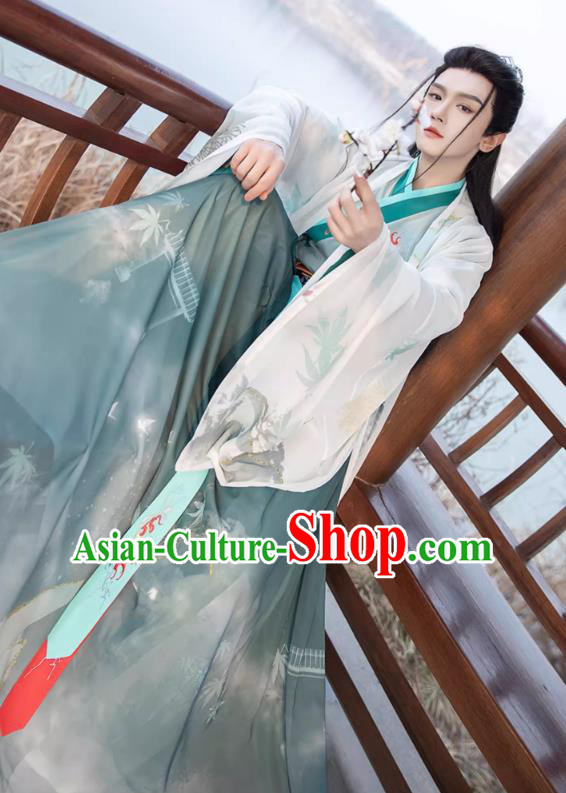 Chinese Traditional Hero Hanfu Ancient Swordsman Clothing Jin Dynasty Male Garment Costumes