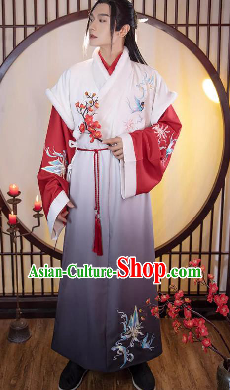 Chinese Song Dynasty Prince Garment Costumes Traditional Hero Hanfu Ancient Swordsman Winter Clothing