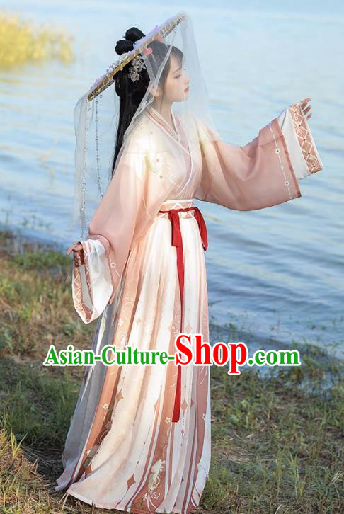 Chinese Jin Dynasty Princess Garment Costumes Traditional Pink Hanfu Dress Ancient Woman Clothing