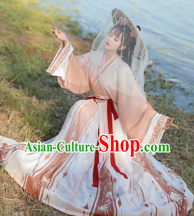 Chinese Jin Dynasty Princess Garment Costumes Traditional Pink Hanfu Dress Ancient Woman Clothing