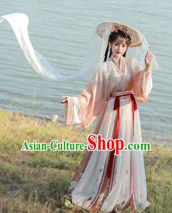 Chinese Jin Dynasty Princess Garment Costumes Traditional Pink Hanfu Dress Ancient Woman Clothing