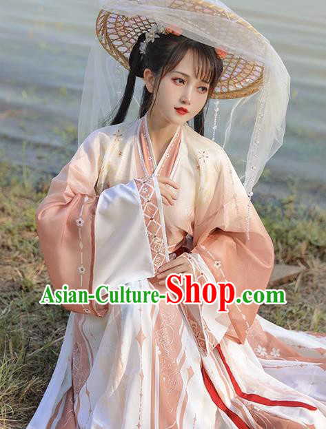 Chinese Jin Dynasty Princess Garment Costumes Traditional Pink Hanfu Dress Ancient Woman Clothing