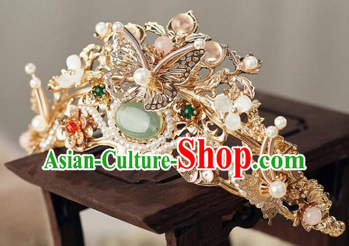 Chinese Hanfu Jewelry Ancient Empress Golden Crown Ming Dynasty Princess Gems Hair Pin