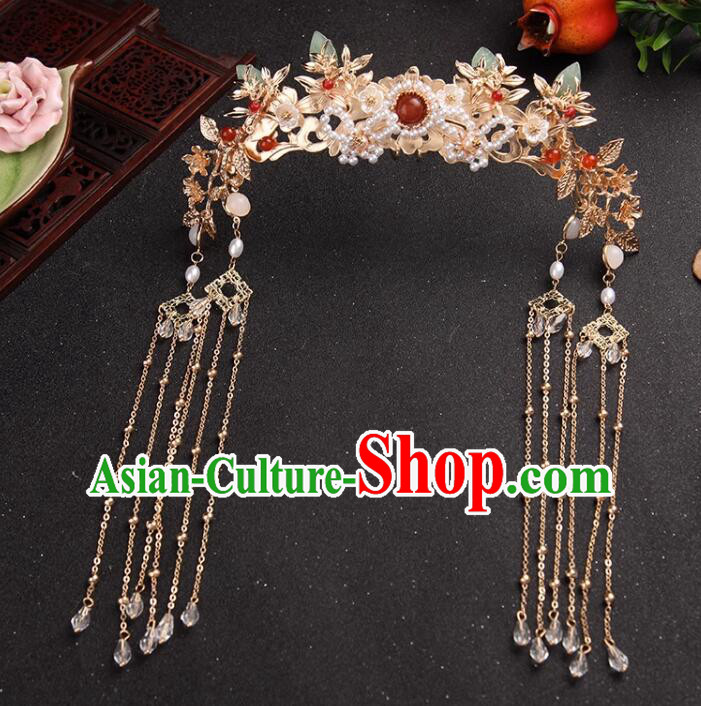 Chinese Ming Dynasty Wedding Hair Clasp Hanfu Jewelry Ancient Empress Golden Crown