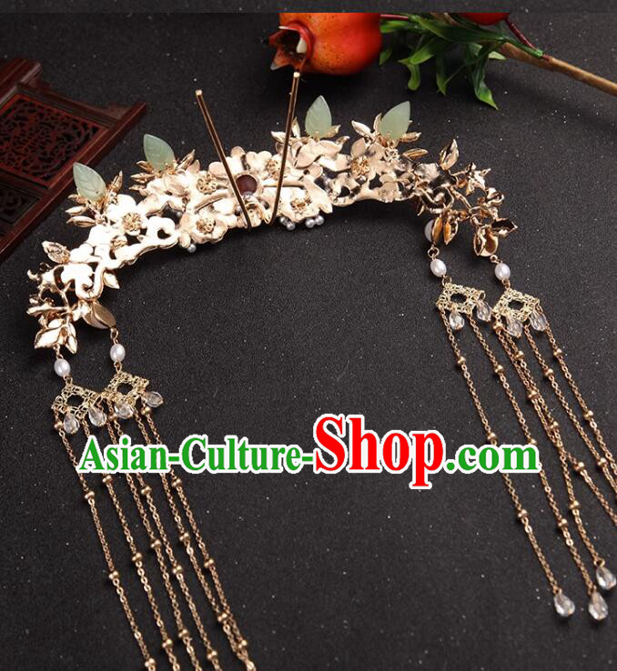 Chinese Ming Dynasty Wedding Hair Clasp Hanfu Jewelry Ancient Empress Golden Crown