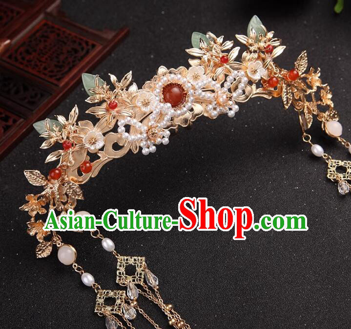 Chinese Ming Dynasty Wedding Hair Clasp Hanfu Jewelry Ancient Empress Golden Crown