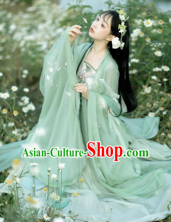 Chinese Ancient Goddess Clothing Song Dynasty Royal Princess Costumes Traditional Woman Green Hanfu Dresses