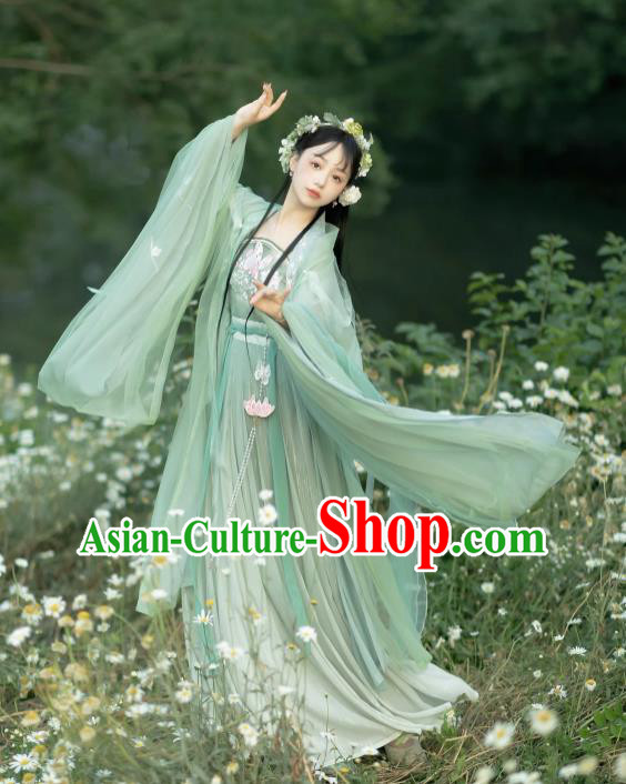 Chinese Ancient Goddess Clothing Song Dynasty Royal Princess Costumes Traditional Woman Green Hanfu Dresses