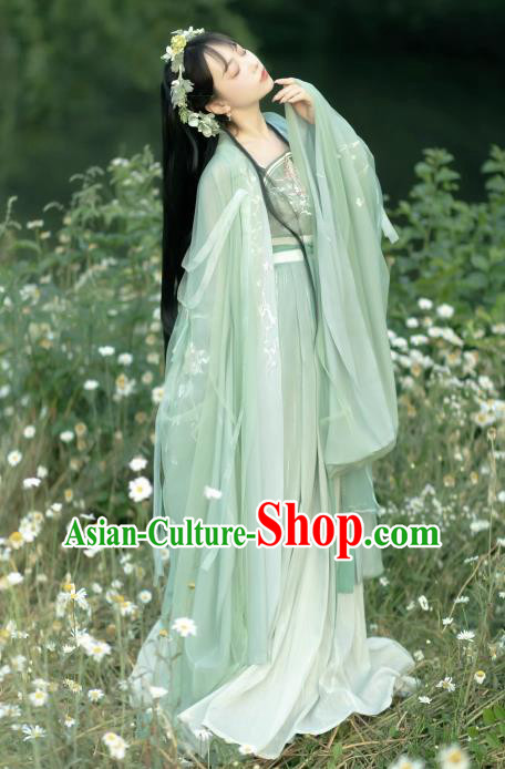 Chinese Ancient Goddess Clothing Song Dynasty Royal Princess Costumes Traditional Woman Green Hanfu Dresses