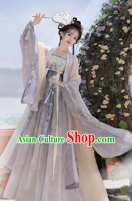 Chinese Ancient Goddess Clothing Tang Dynasty Imperial Princess Costumes Traditional Woman Grey Hanfu Dresses