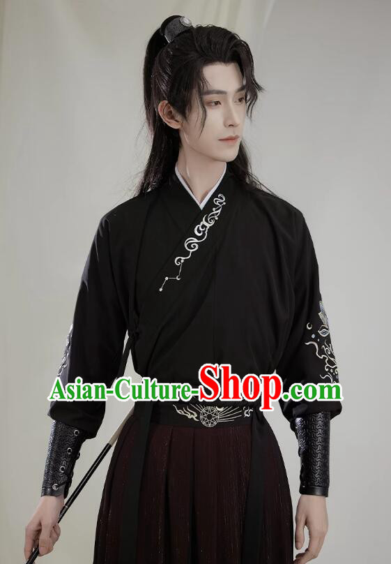 Chinese Traditional Hanfu Ancient Swordsman Black Clothing Jin Dynasty Handsome Childe Garment Costumes