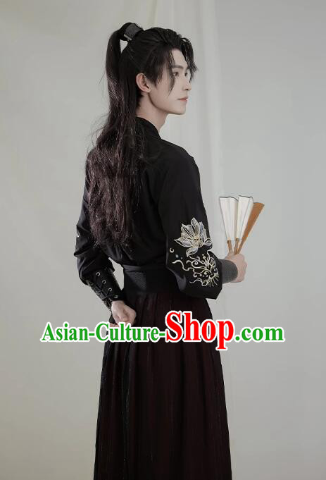 Chinese Traditional Hanfu Ancient Swordsman Black Clothing Jin Dynasty Handsome Childe Garment Costumes