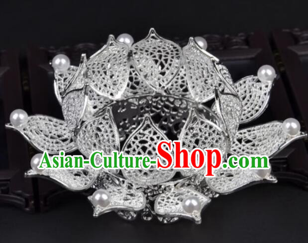 Chinese Hanfu Jewelries Ancient Empress Argent Lotus Crown Handmade Song Dynasty Headdress