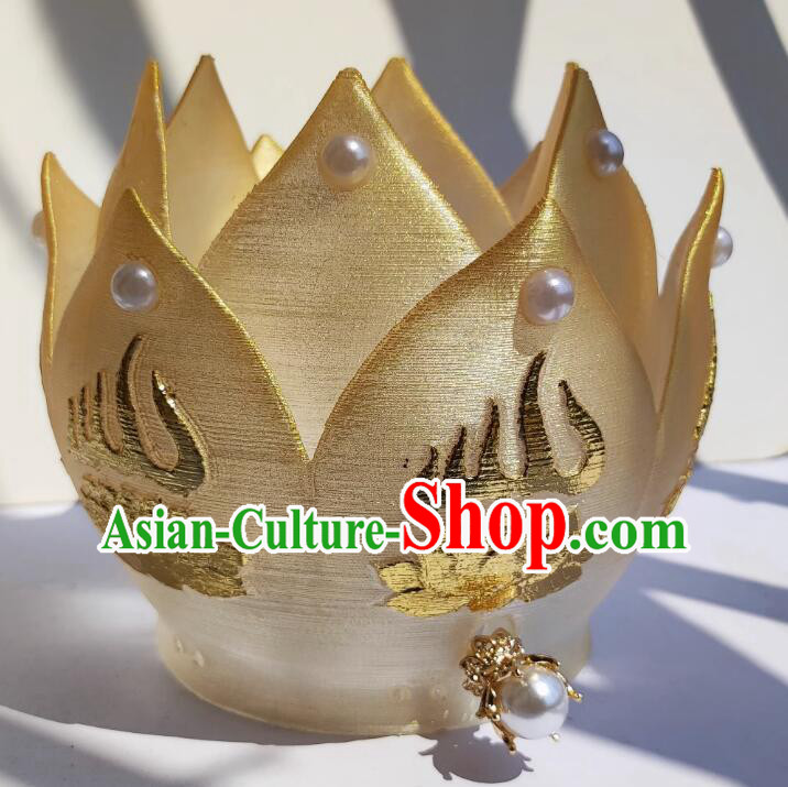 Chinese Handmade Song Dynasty Headdress Hanfu Hair Jewelries Ancient Empress Golden Lotus Crown