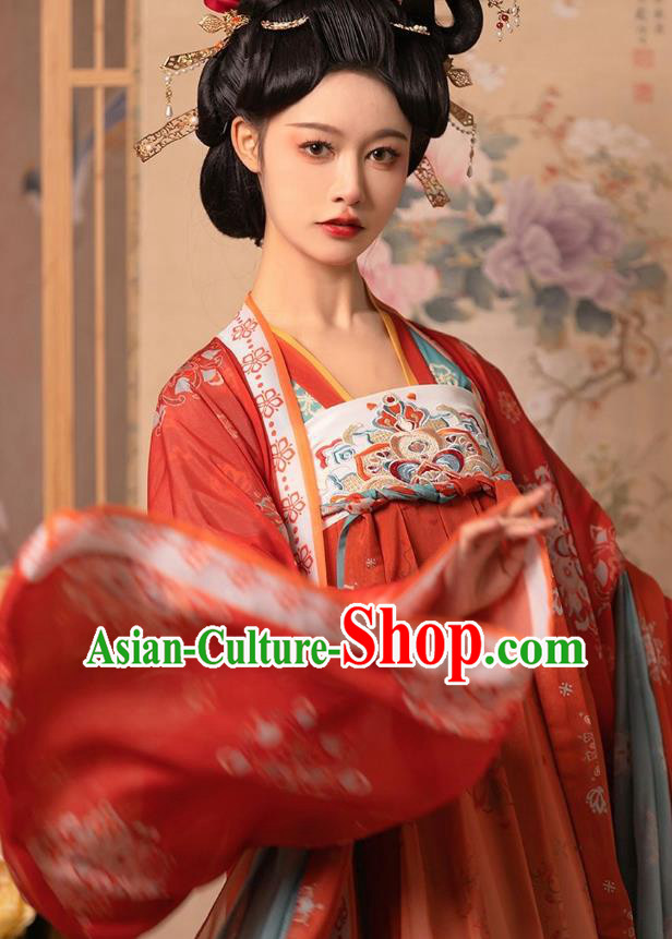 China Tang Dynasty Empress Garment Costumes Ancient Imperial Consort Clothing Traditional Court Woman Red Hanfu Dress
