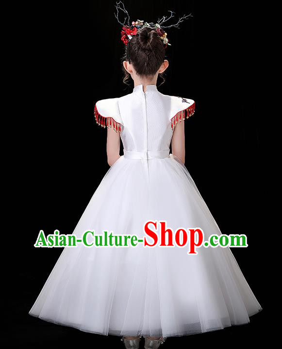 Top Children Modern Fancywork Clothing Girl Compere Full Dress Chinese Embroidered Costume