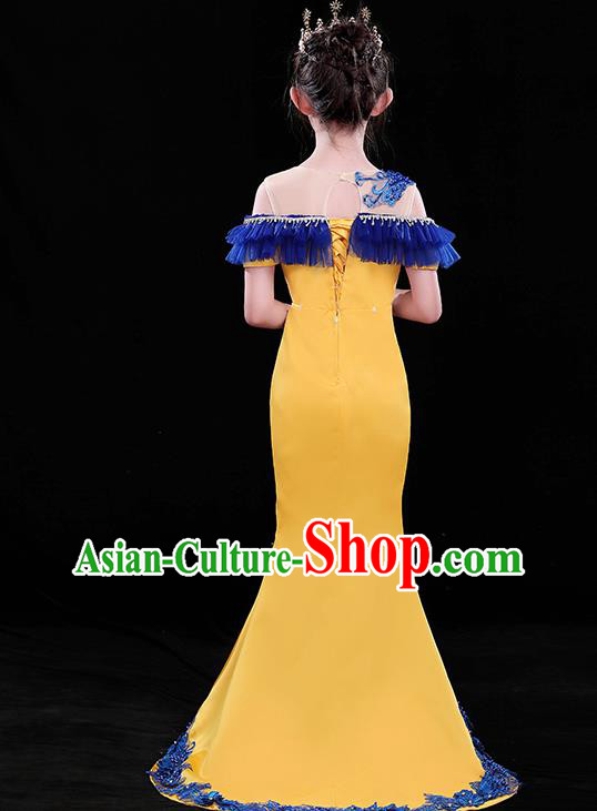 Chinese Girl Compere Full Dress Embroidered Birthday Costume Children Modern Fancywork Clothing