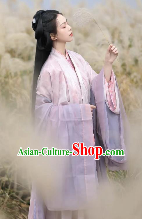 Traditional Lilac Hanfu Dress Ancient Song Dynasty Young Lady Clothing China Fairy Costumes