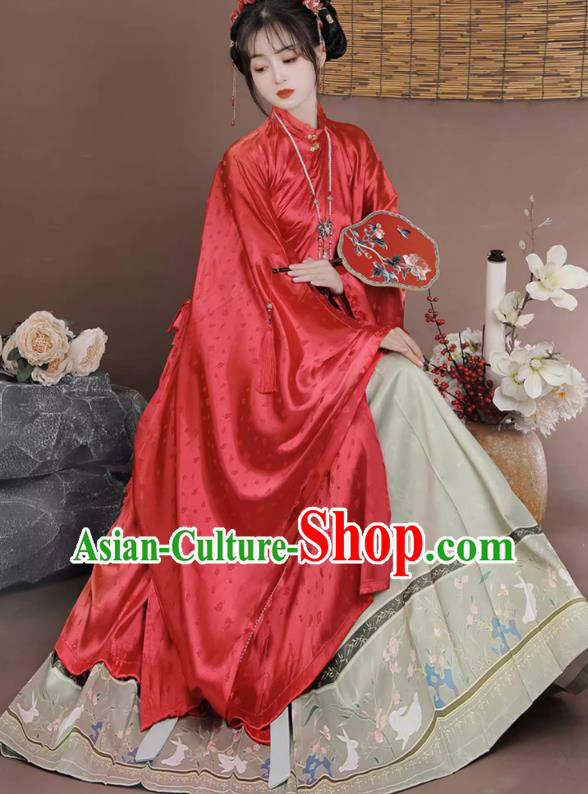 China Ming Dynasty Cape Red Gown and Skirt Complete Set Ancient Palace Princess Costumes