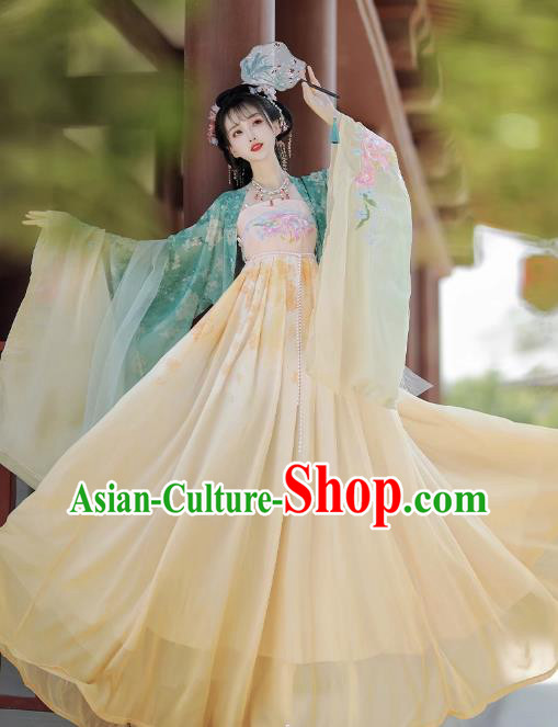 China Traditional Hanfu Hezi Dress Ancient Princess Light Green Costumes Tang Dynasty Young Woman Clothing