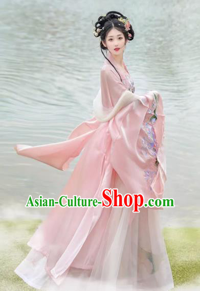 China Ancient Goddess Costumes Tang Dynasty Palace Princess Clothing Traditional Hanfu Pink Hezi Dress