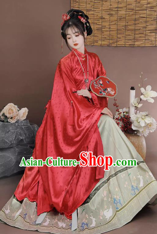China Traditional Hanfu Gown Cape Mamian Skirt Ancient Noble Woman Costumes Ming Dynasty Clothing