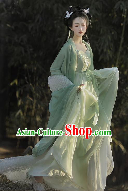 China Ancient Goddess Costumes Tang Dynasty Princess Clothing Traditional Hanfu Green Hezi Dress