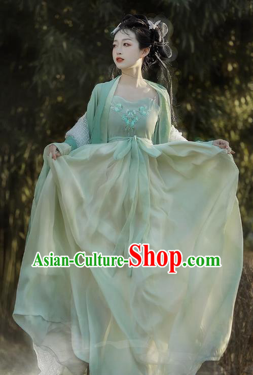 China Ancient Goddess Costumes Tang Dynasty Princess Clothing Traditional Hanfu Green Hezi Dress