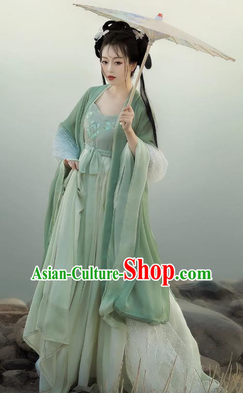 China Ancient Goddess Costumes Tang Dynasty Princess Clothing Traditional Hanfu Green Hezi Dress